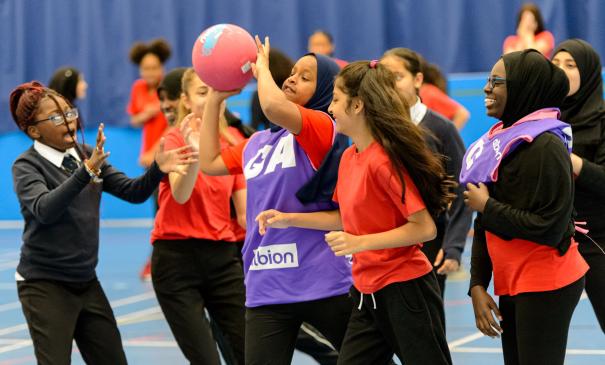 Girls playing basketball