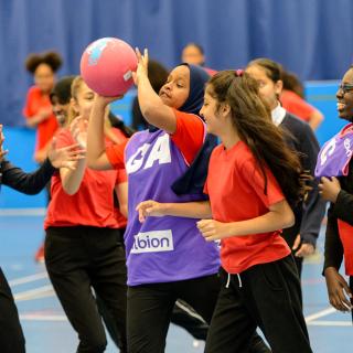 Girls playing basketball